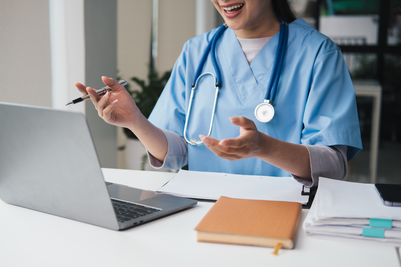 Healthcare professional attending an online precision oncology session